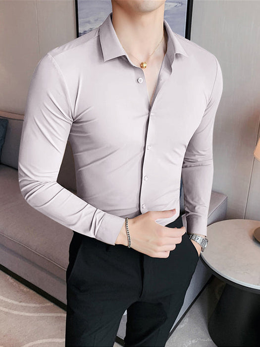 Louis Vicaci Super Stretchy Slim Fit Long Sleeve Summer Formal Casual Shirt For Men-Light Purple-RT2502
