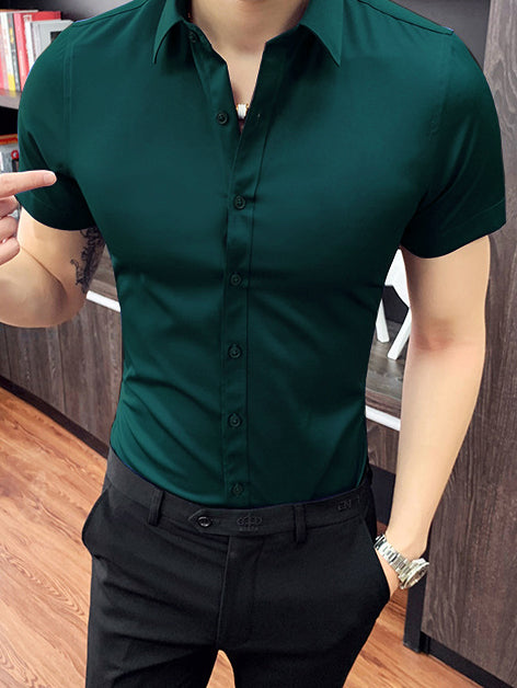 Louis Vicaci Super Stretchy Slim Fit Half Sleeve Summer Formal Casual Shirt For Men-Zinc-RT1995