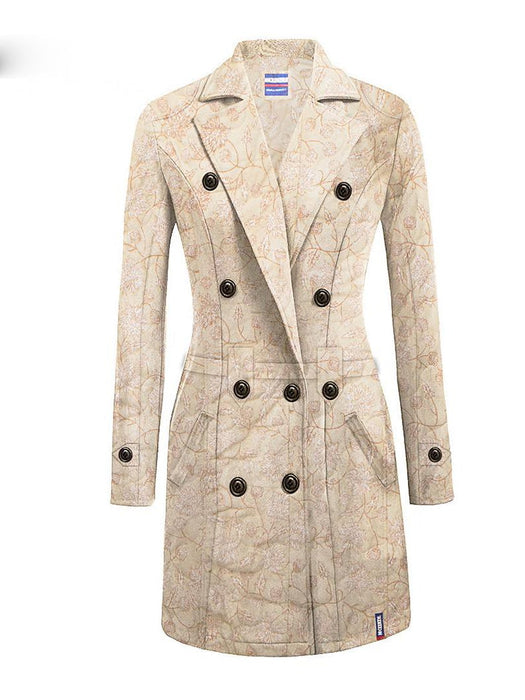 McKenzie Stylish Quilted Long Trench Coat For Ladies-Off White With Allover Print-NA12732