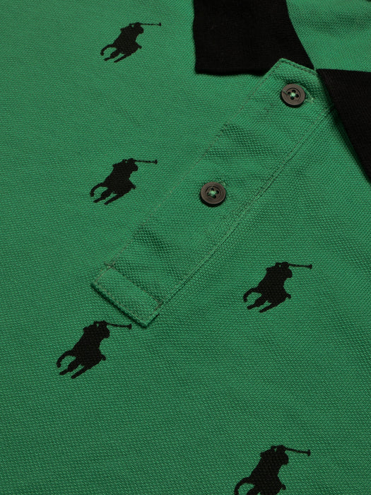 Summer Polo Shirt For Men-Green with Allover Print-BE679/BR12932