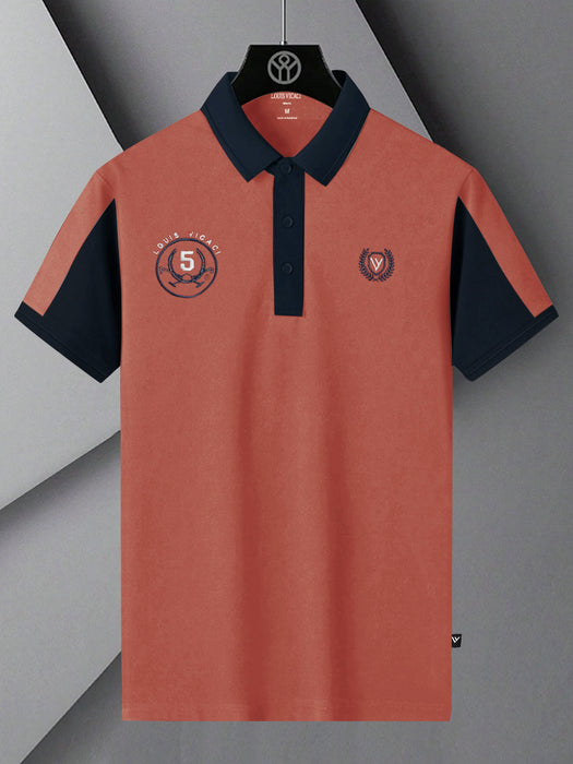 LV Summer Polo Shirt For Men-Carrot Red & Dark Navy-RT2366