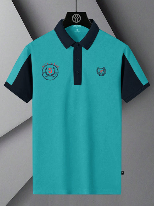 LV Summer Polo Shirt For Men-Dark Cyan Blue & Dark Navy-RT2364