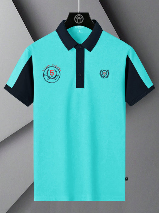 LV Summer Polo Shirt For Men-Light Cyan Blue & Dark Navy-RT2367