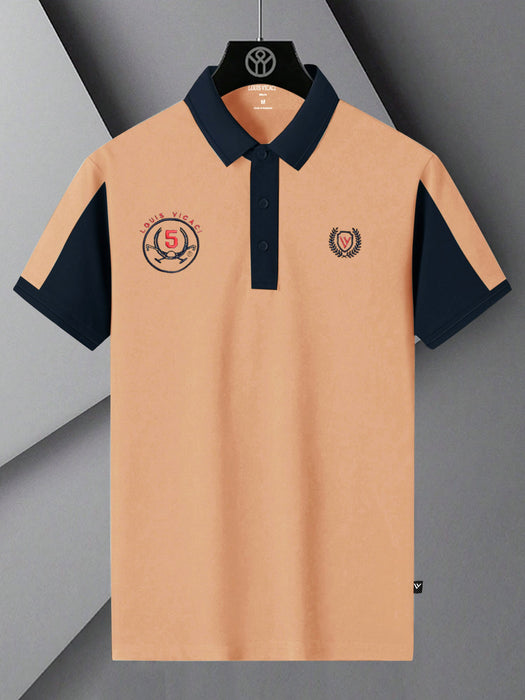 LV Summer Polo Shirt For Men-Light Salmon & Dark Navy-RT2372