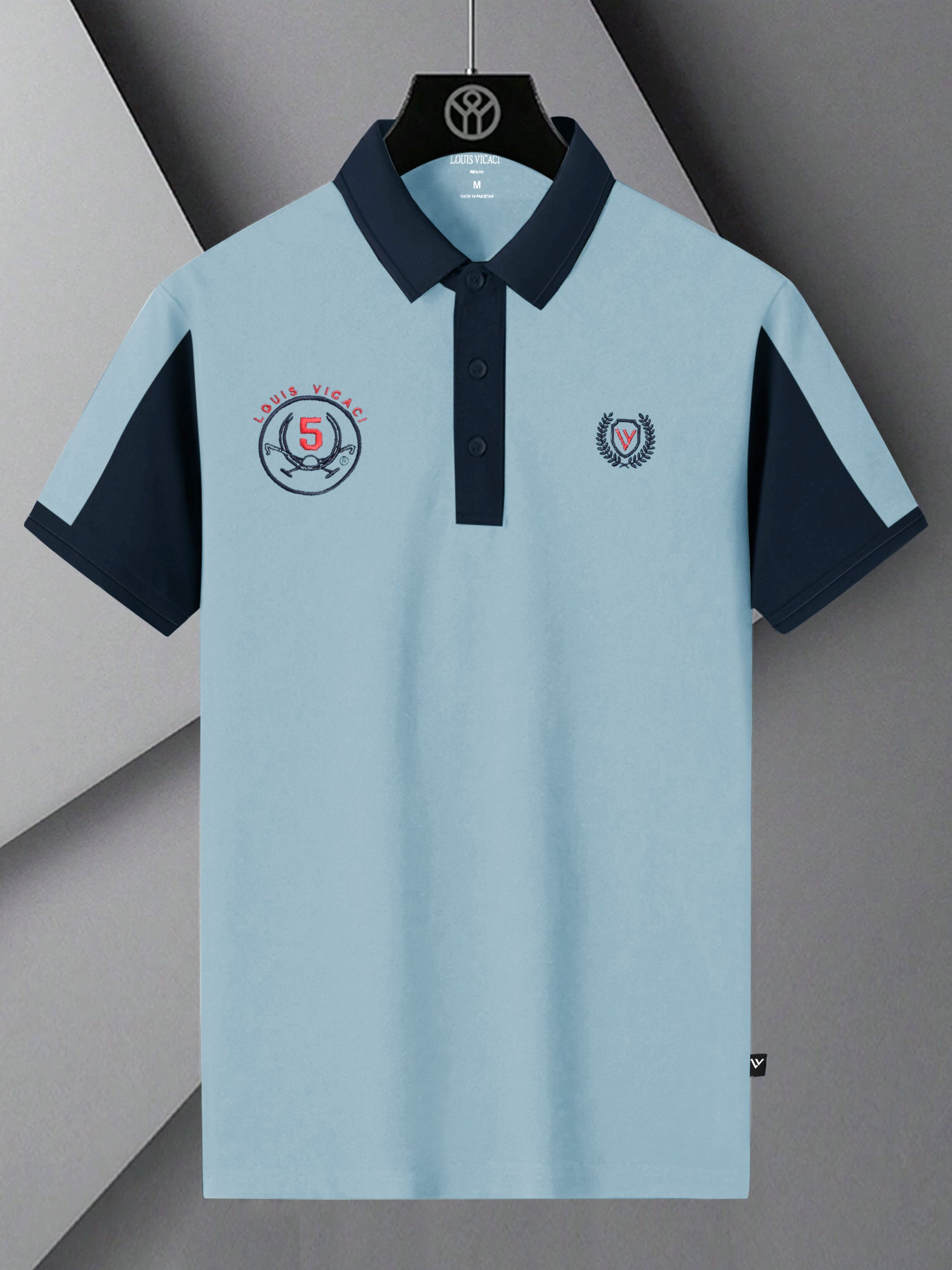 Summer Polo Shirt For Men-Bright Blue & Dark Navy-RT2374