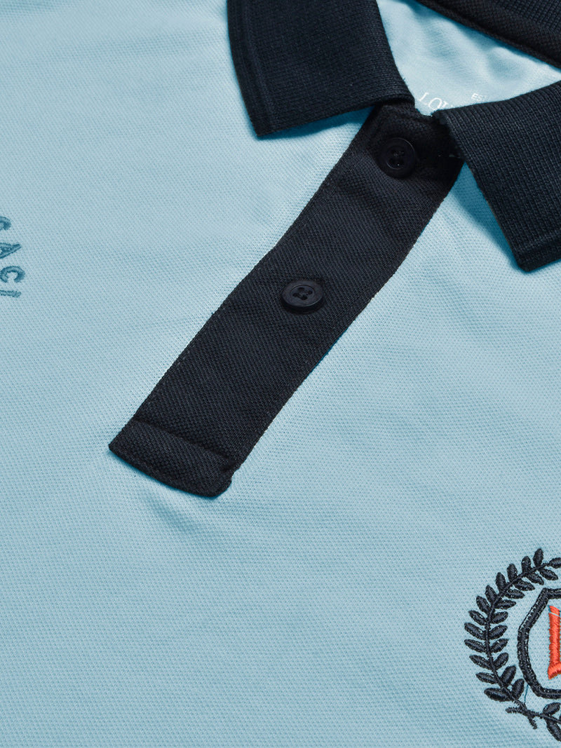 Summer Polo Shirt For Men-Bright Blue & Dark Navy-RT2374