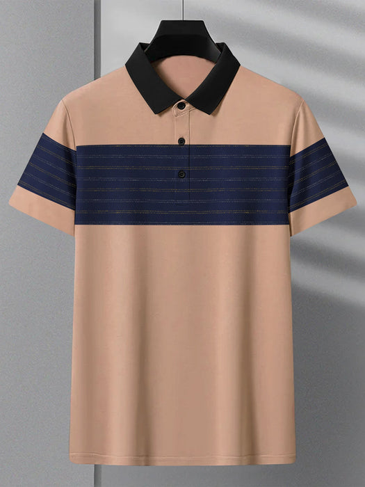 Summer Polo Shirt For Men-Light Orange with Navy Panel-BE683/BR12936
