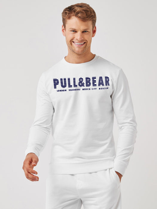 P&B Crew Neck Terry Fleece Sweatshirt For Men-White-NA13381