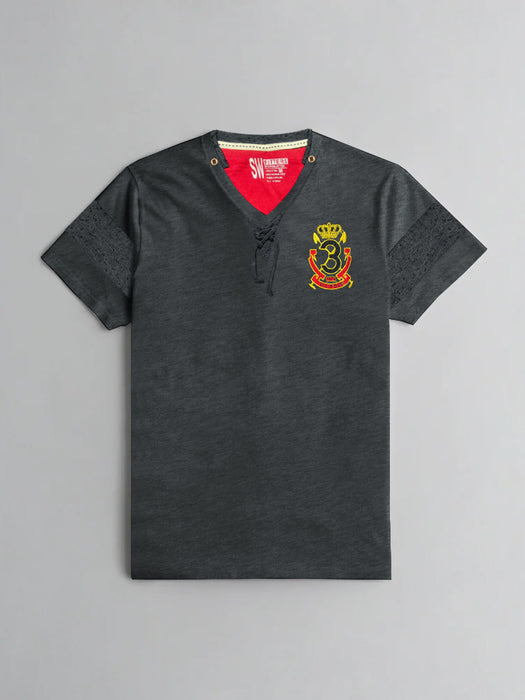 UA V Neck Half Sleeve Tee Shirt For Men-Charcoal Melange-RT386