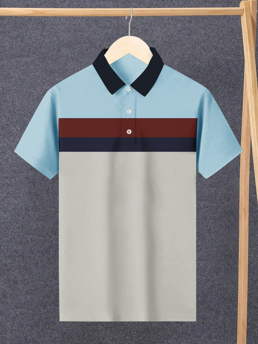 NXT Summer Polo Shirt For Men-Smoke White & Sky with Stripes-RT2354