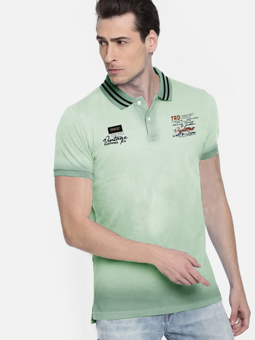 Summer Half Sleeve Polo Shirt For Men-Light Green Faded-RT04