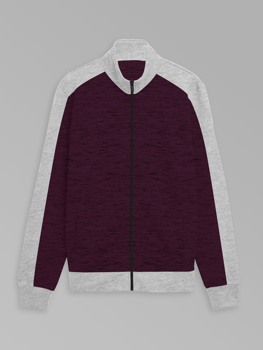Premium Terry Fleece Zipper Mock Neck Jacket For Men-Dark Maroon Melange-RT1590