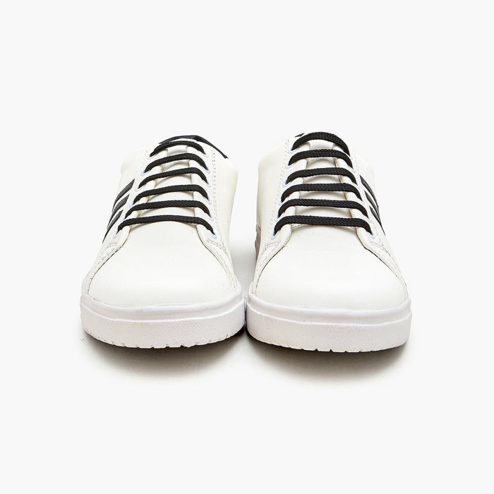 Lagar Lace Up Sneakers Shoes For Men's-White With Black Stripes-SP6788