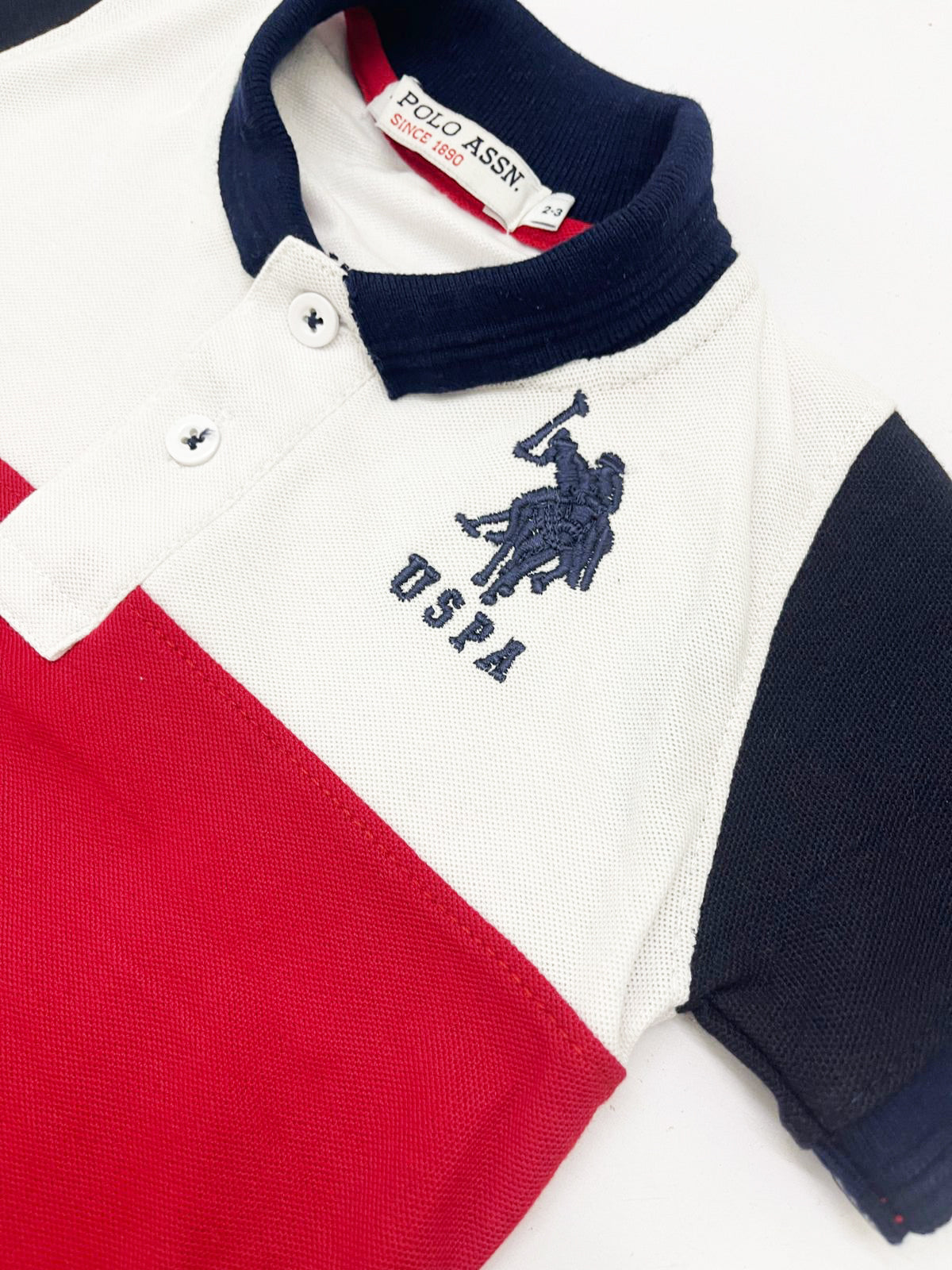 USPA Half Sleeve P.Q Polo Shirt For Kids-White & Red-RT1960