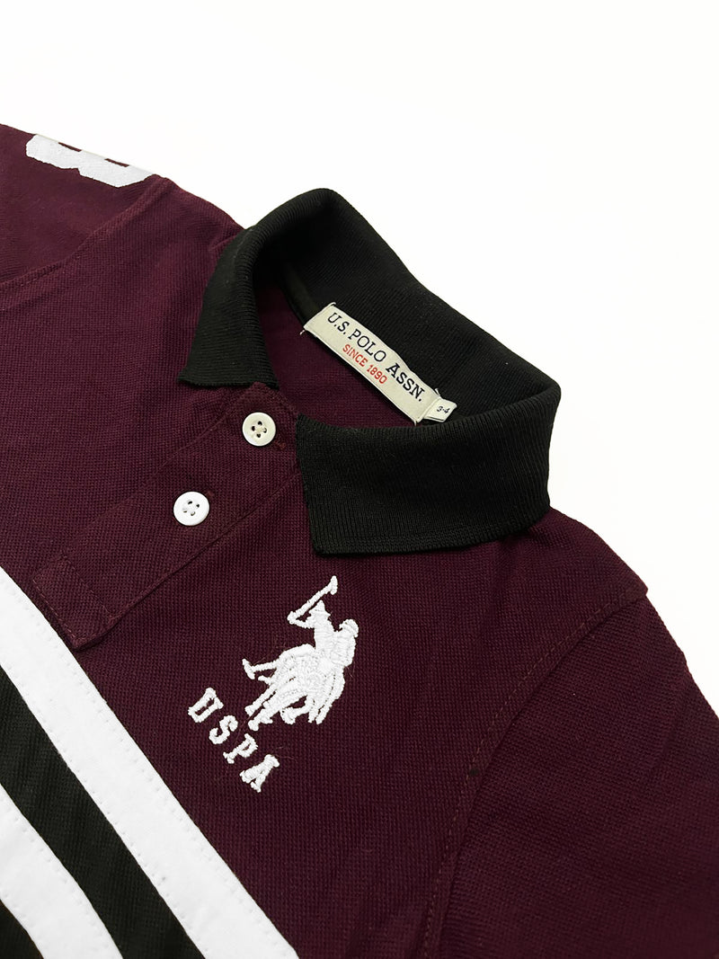 USPA Half Sleeve P.Q Polo Shirt For Kids-Black & Magenta-RT1970