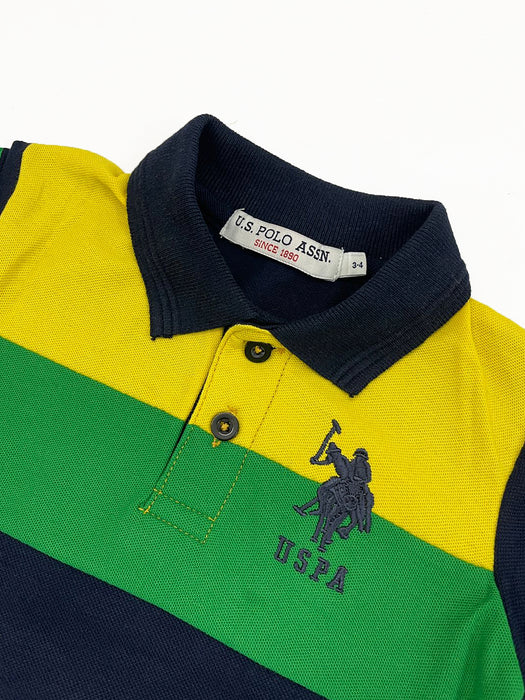 USPA Half Sleeve P.Q Polo Shirt For Kids-Dark Navy & Yellow-RT1974
