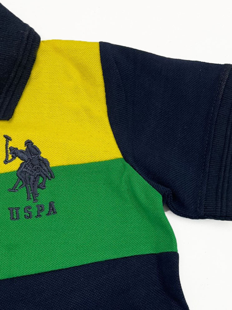 USPA Half Sleeve P.Q Polo Shirt For Kids-Dark Navy & Yellow-RT1974