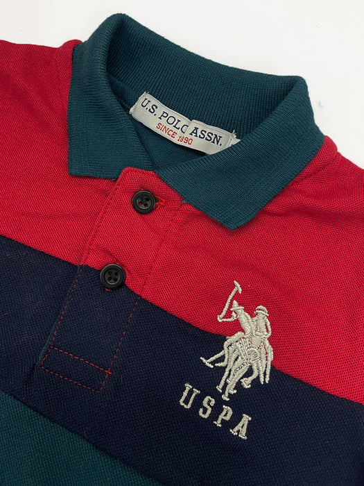 USPA Half Sleeve P.Q Polo Shirt For Kids-Dark Zinc & Red-RT1975