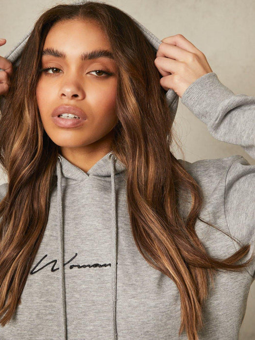 Boohoo Women Fleece Pullover Hoodie For Ladies-Grey Melange-SP5918