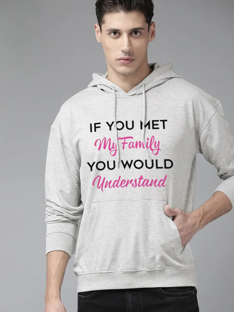 Wound UP Fleece Pullover Hoodie For Men-White Melange With Print-RT2134