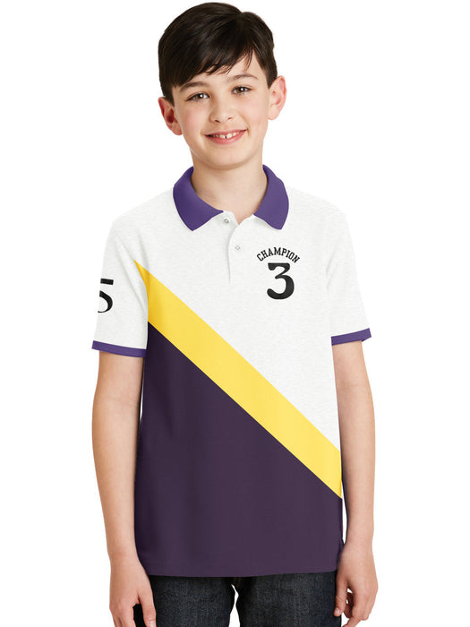 Champion Single Jersey Polo Shirt For Kids-Purple & Yellow with White-RT2403