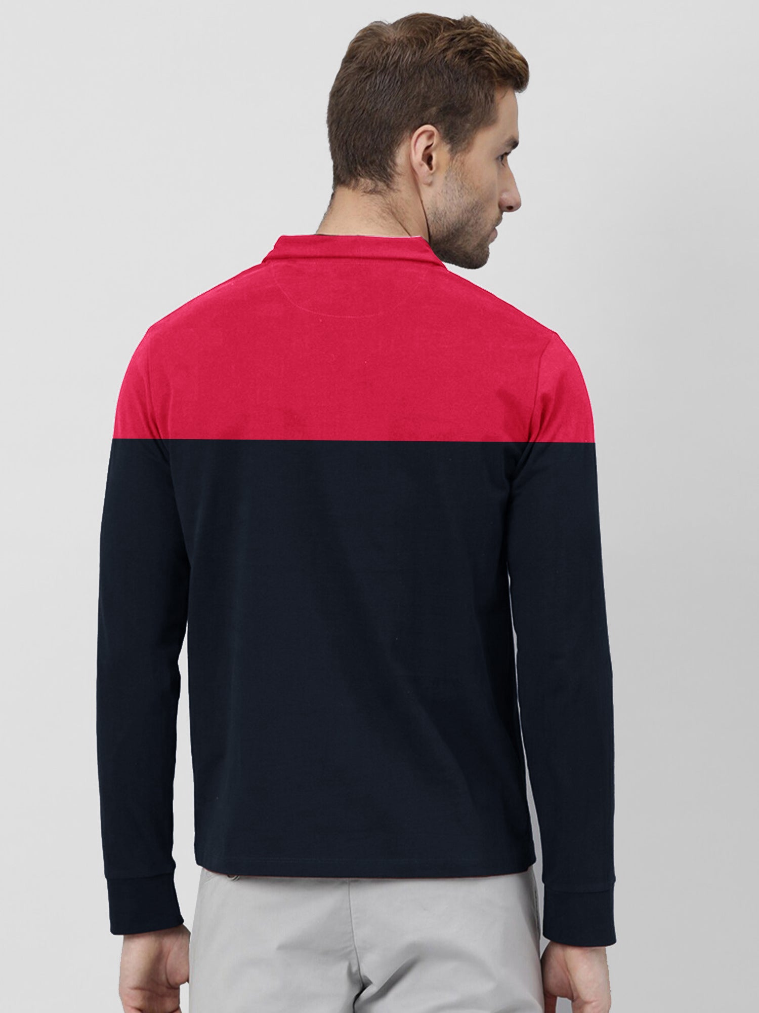 U.S.P.A Long Sleeve Polo Shirt For Men-Dark Red & Navy-SP6448