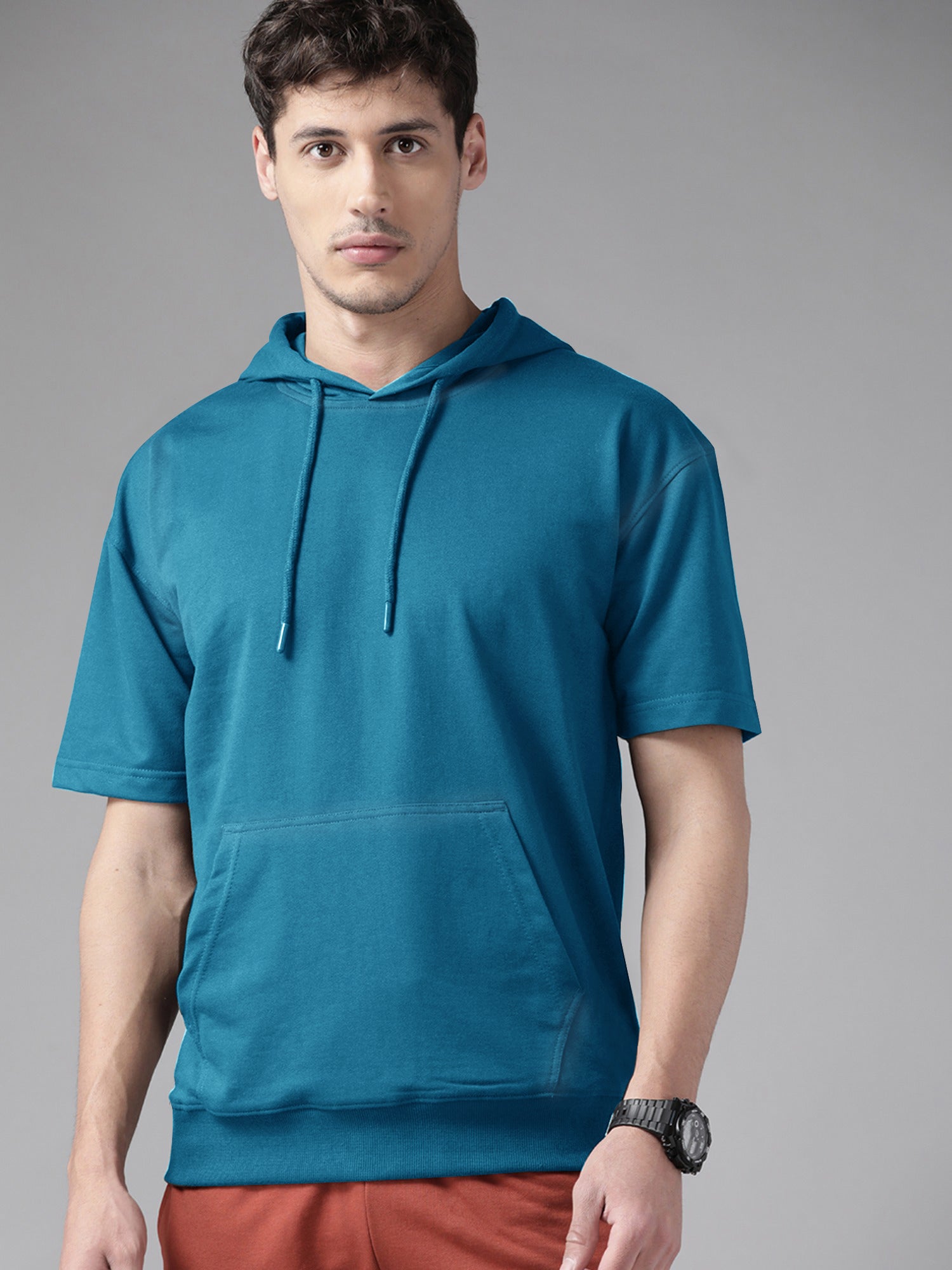 Next Terry Fleece half Sleeve Pullover Hoodie For Men Blue-RT2137