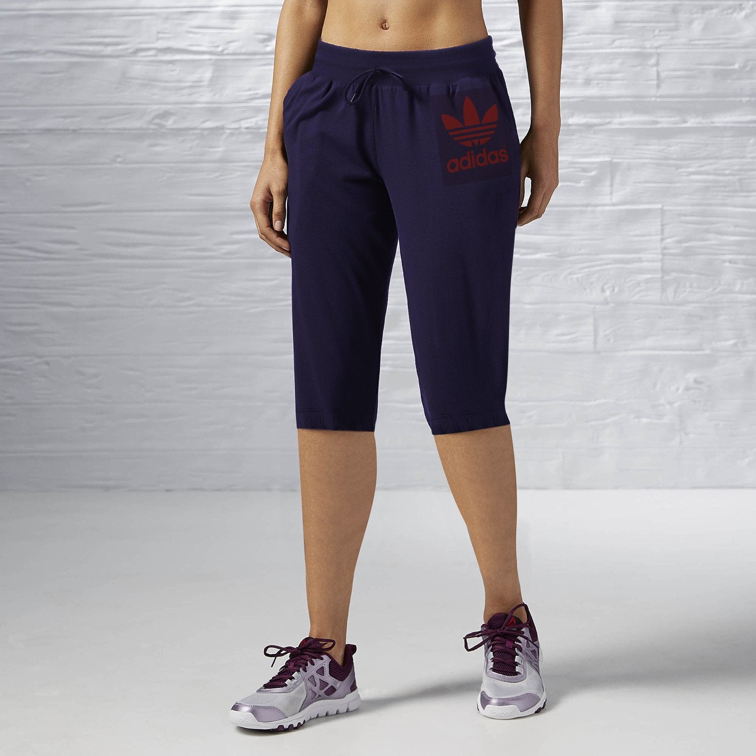 Fleece Printed Logo Capri For Ladies-Dark Purple-RT885