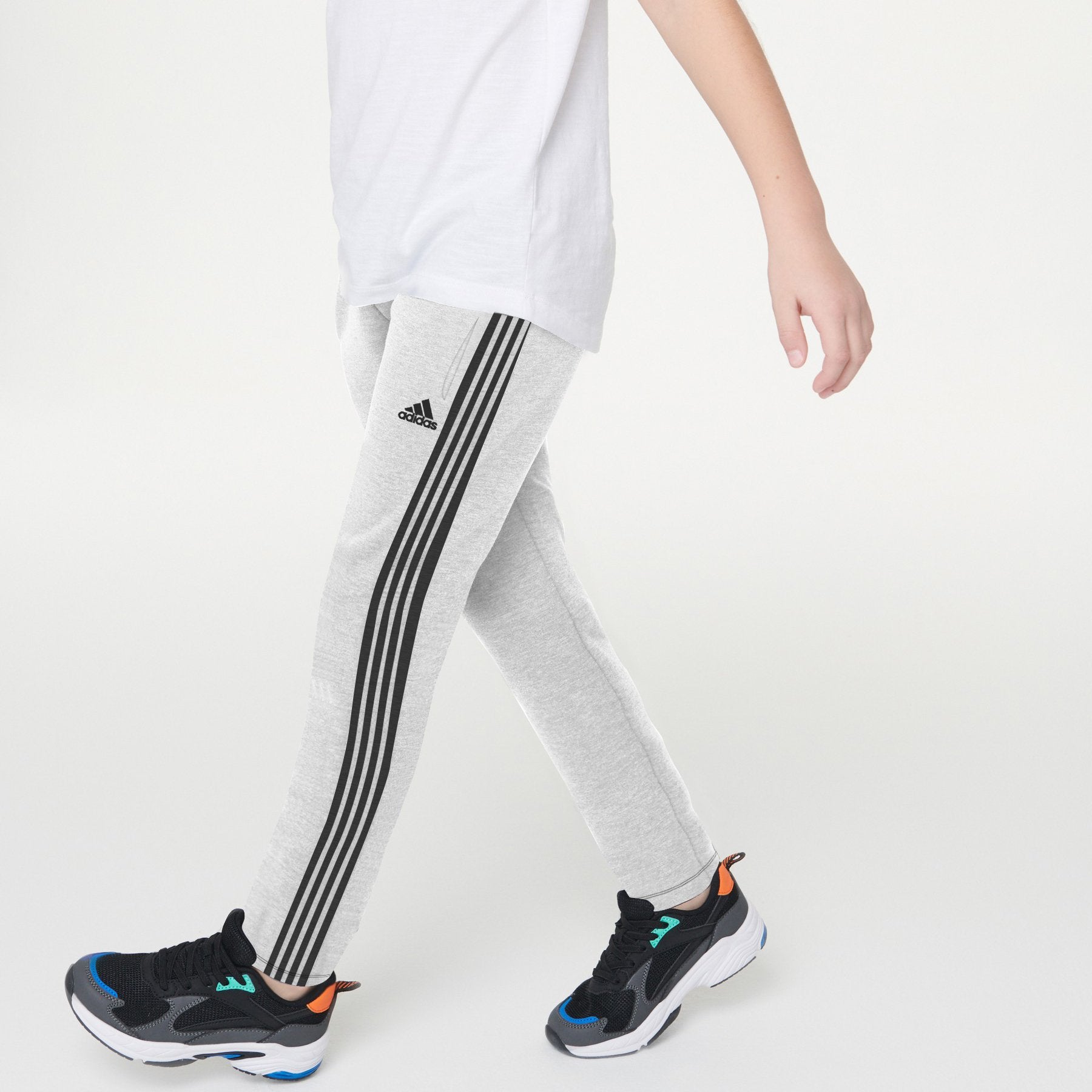 brandsego - Adidas Single Jersey Regular Jogger Trouser For Kids-Grey Melange With Stripes-BE8703