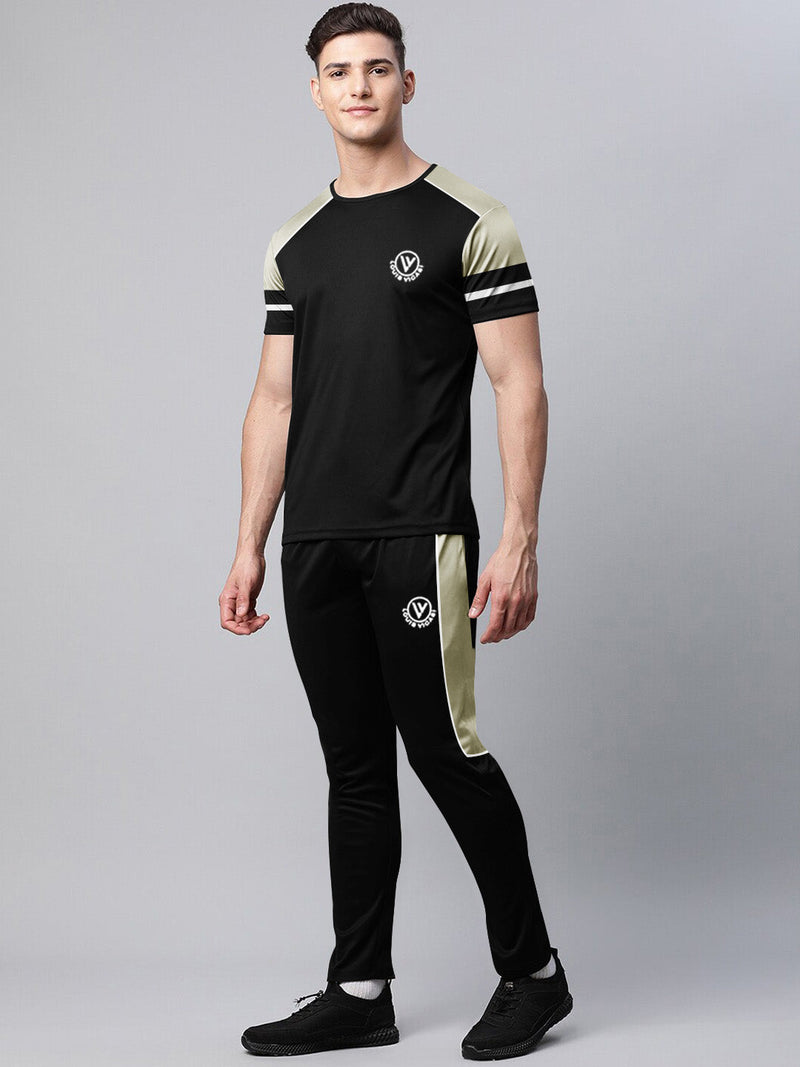 Louis Vicaci Summer Active Wear Tracksuit For Men-Black with Grey Pannels-RT2429