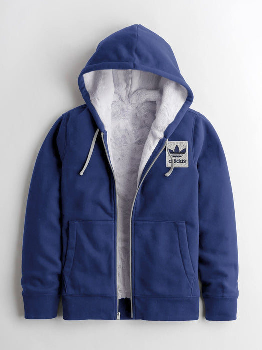Adidas Faux Fur Zipper Hoodie For Men-Blue-BE16014