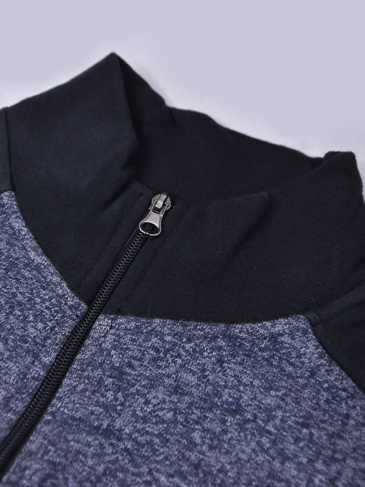 P&B Zipper Mock Neck Jacket For Men-Blue Melange & Black-BE16502