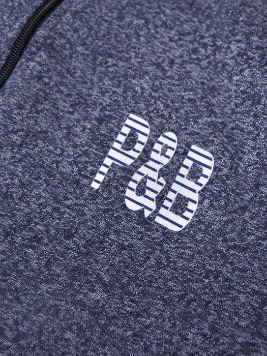 P&B Zipper Mock Neck Jacket For Men-Blue Melange & Black-BE16502