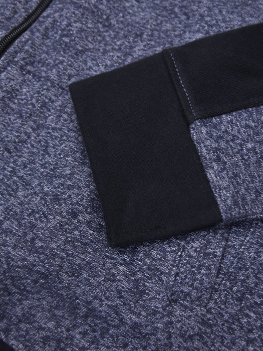 P&B Zipper Mock Neck Jacket For Men-Blue Melange & Black-BE16502