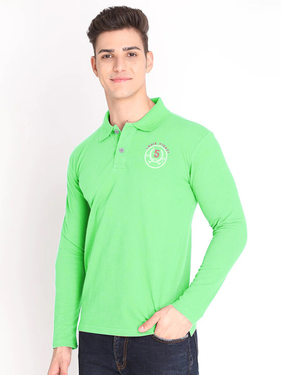 Louis Vicaci Long Sleeve Single Jersey Polo Shirt For Men-Lime Green-RT1807