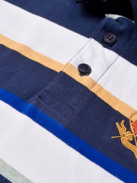Louis Vicaci Long Sleeve Polo Shirt For Men-White & Navy Stripe-RT1870