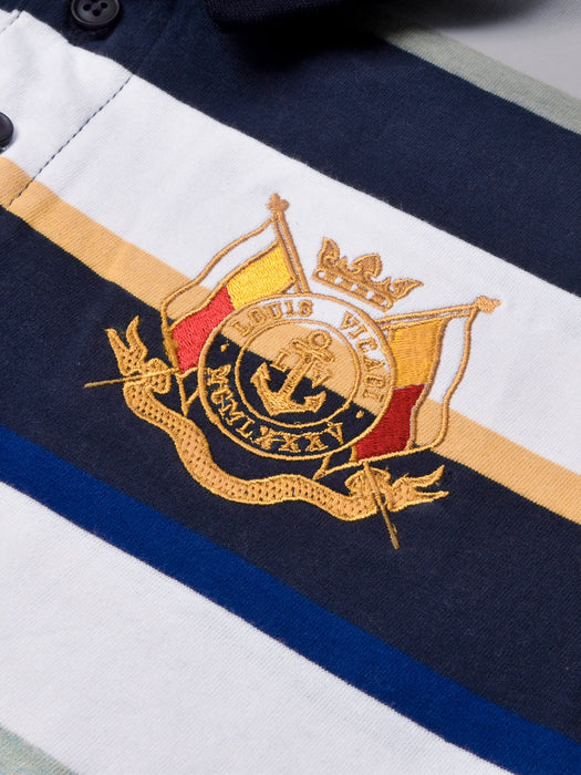 Louis Vicaci Long Sleeve Polo Shirt For Men-White & Navy Stripe-RT1870