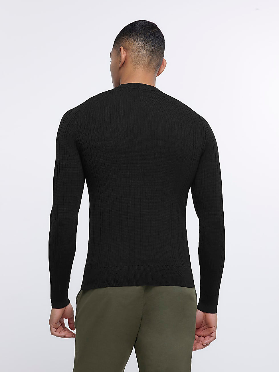 River Island Crew Neck Allover Ribbed Sweatshirt For Men-Black-RT2268