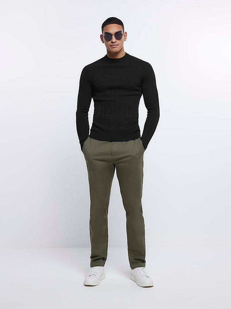 River Island Crew Neck Allover Ribbed Sweatshirt For Men-Black-RT2268