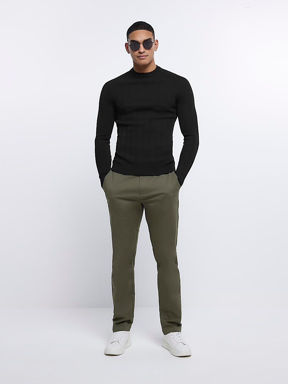 River Island Crew Neck Allover Ribbed Sweatshirt For Men-Black-RT2268