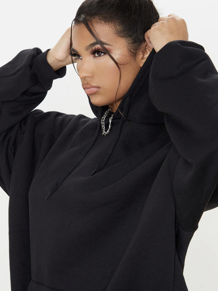 NYC Polo Fleece Pullover Hoodie For Ladies-Black-AN3769