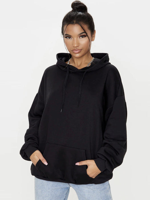 NYC Polo Fleece Pullover Hoodie For Ladies-Black-AN3769