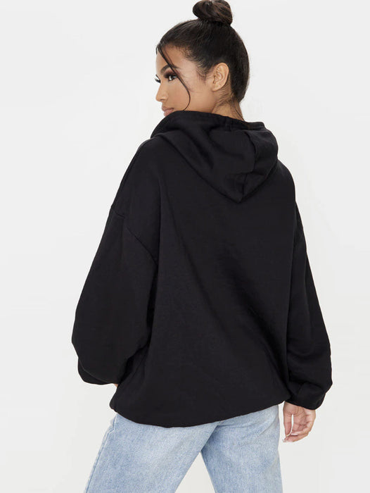 NYC Polo Fleece Pullover Hoodie For Ladies-Black-AN3769