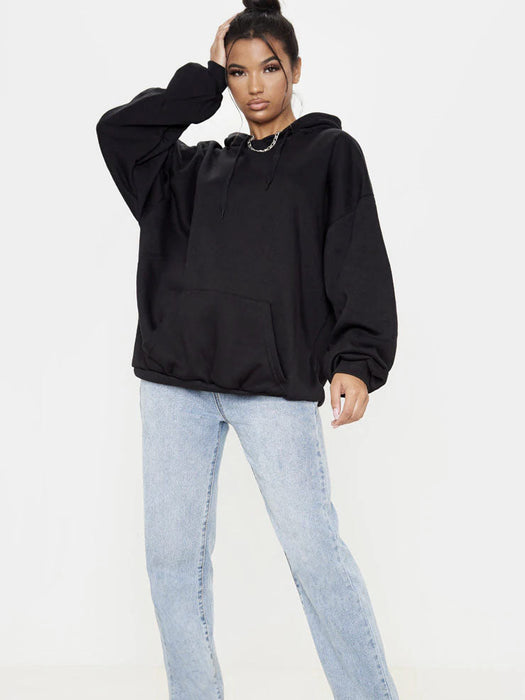 NYC Polo Fleece Pullover Hoodie For Ladies-Black-AN3769