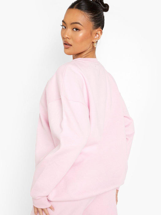 Boohoo Women Fleece Crew Neck Sweatshirt For Ladies-Pink-BR104