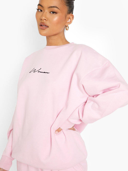 Boohoo Women Fleece Crew Neck Sweatshirt For Ladies-Pink-BR104