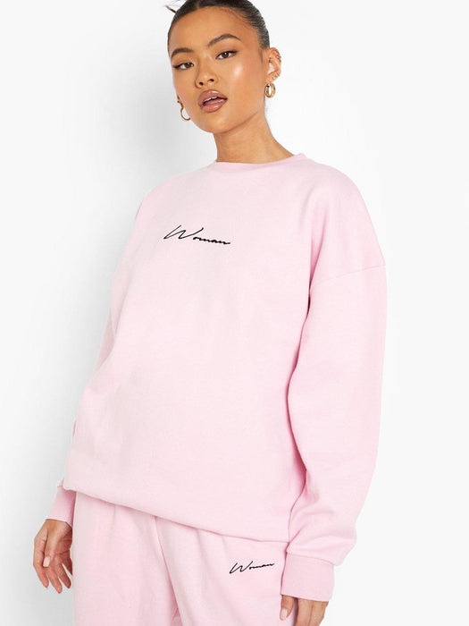 Boohoo Women Fleece Crew Neck Sweatshirt For Ladies-Pink-BR104