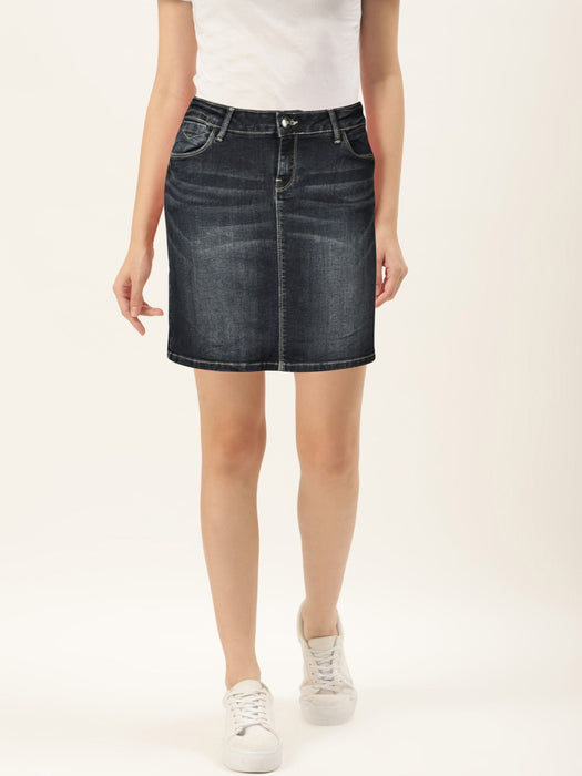 Camaieu Denim Skirt For Girls-Dark Navy Faded-F194