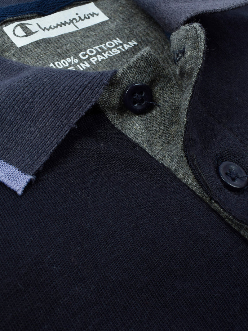 Champion Single Jersey Polo Shirt For Kids-Charcoal Melange with Peach & Navy Panels-BE14550