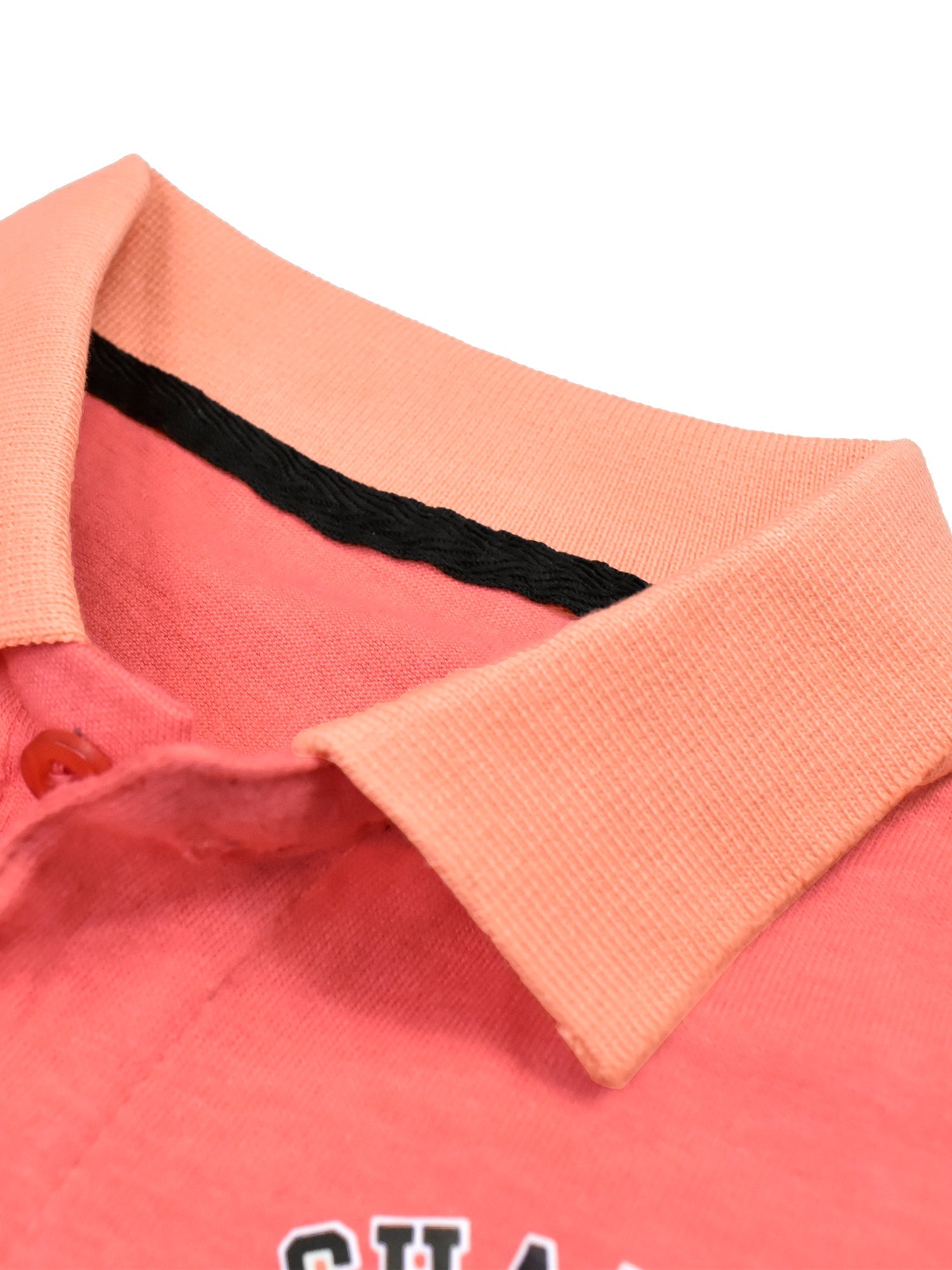 Champion Single Jersey Polo Shirt For Kids-Coral Pink & Black Panels-RT2406